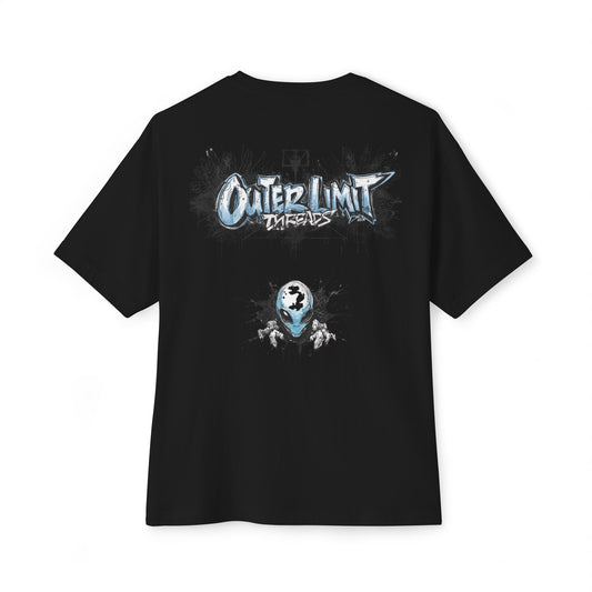 Outer Limit Basketball Graphic Tee — Alien Cityscape Oversized Boxy T-Shirt