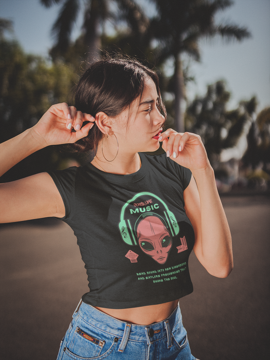 Champion Women's Cropped T-Shirt Music Alien Design