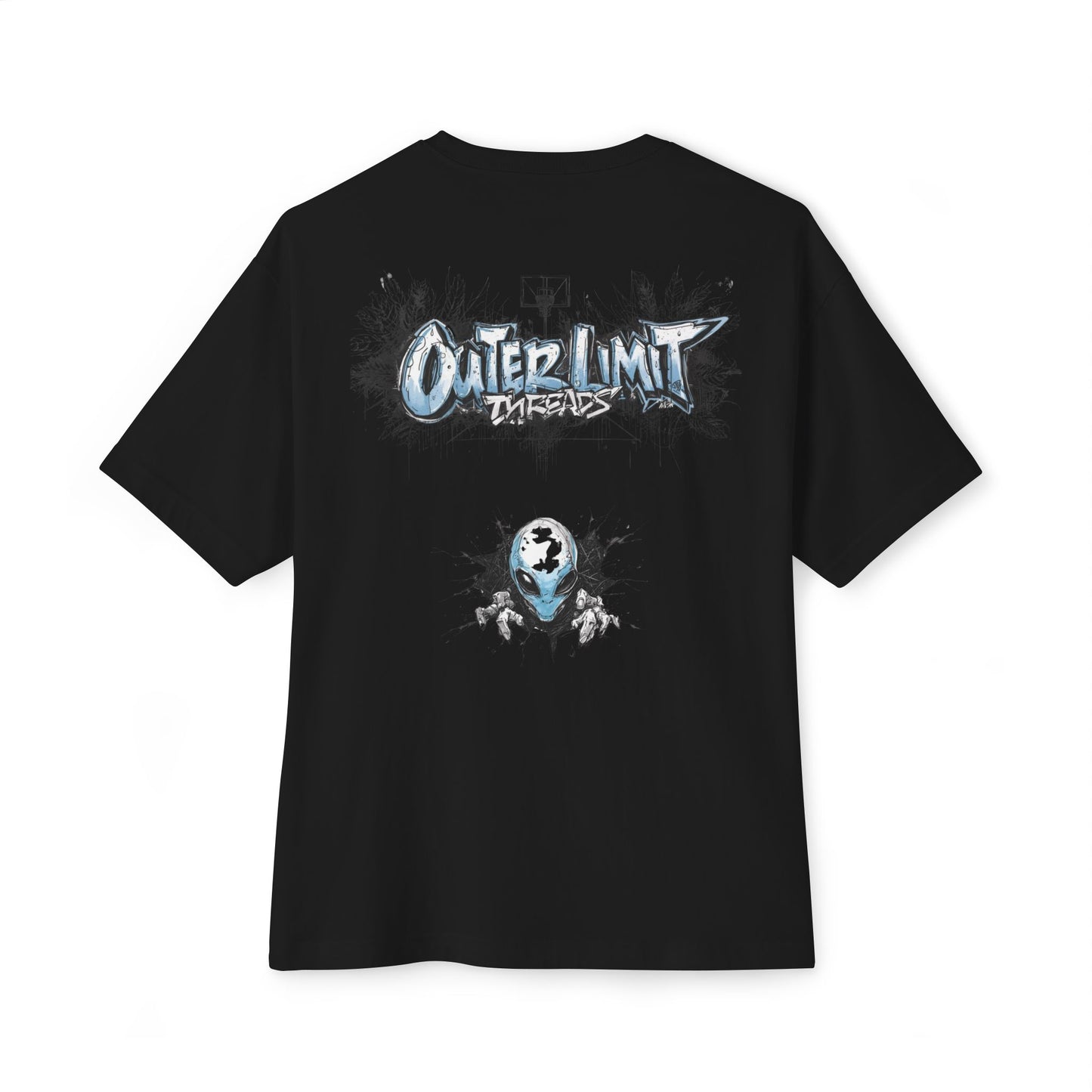 Outer Limit Basketball Graphic Tee — Alien Cityscape Oversized Boxy T-Shirt