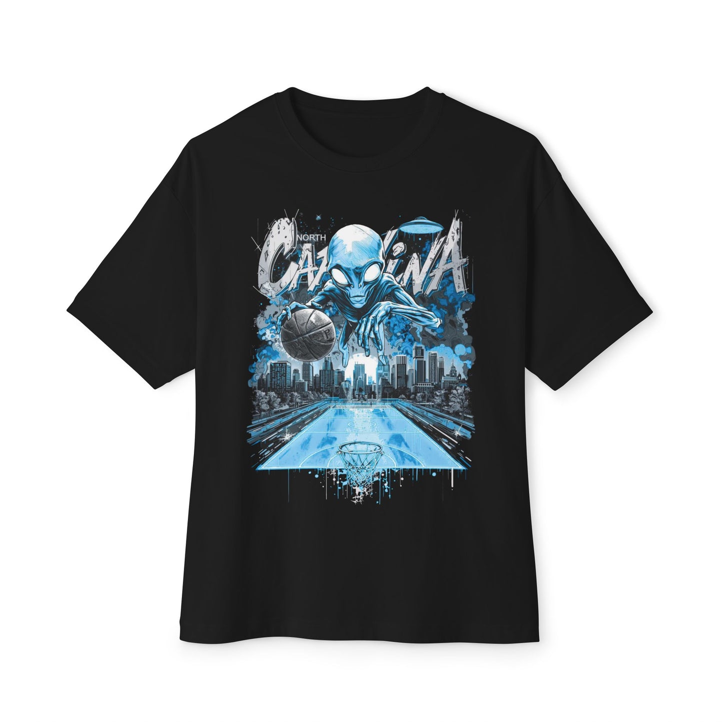 Outer Limit Basketball Graphic Tee — Alien Cityscape Oversized Boxy T-Shirt