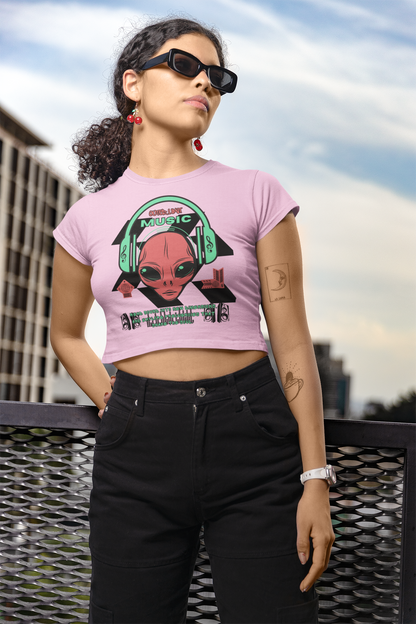 Champion Women's Cropped T-Shirt Music Alien Design