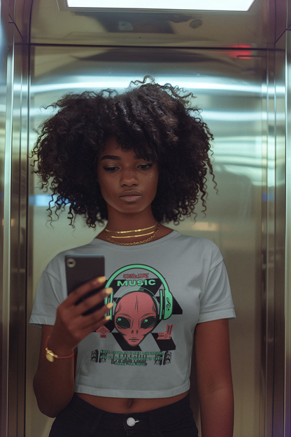 Champion Women's Cropped T-Shirt Music Alien Design